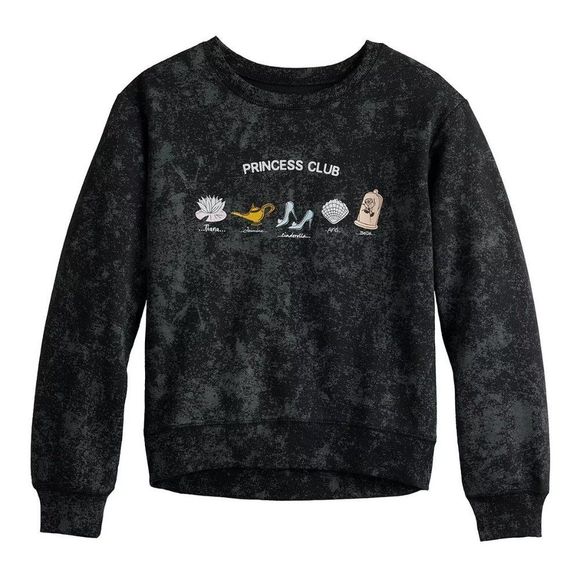 Disney Girl's Black Long Sleeve Crew Neck Pullover Princess Sweatshirt - Picture 1 of 1